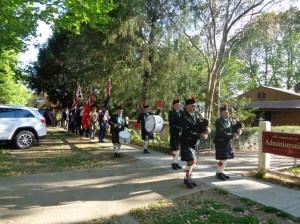 Pipers leading the marchers out of Millthorpe 29/10//2015