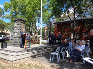 The Mayor of Holroyd, Cr. Greg Cummings, welcomes the marchers at Merrylands Remembrance Park Memorial 9/11/2015