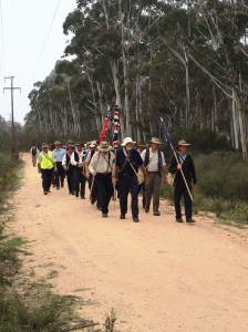 Marchers on track beside Glowworm Tunnel Road, Lithgow 3/11/2015
