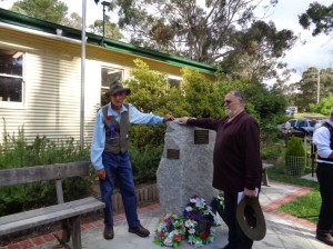 Brian Bywater nd Norm Bromfield at unveiling of the commemorative plaque at Yetholme War Memorial 1/11/2015